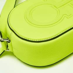 Pre Owned Salvatore Ferragamo Neon Green Leather Double Gancio Crossbody Bag