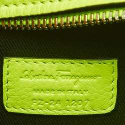 Pre Owned Salvatore Ferragamo Neon Green Leather Double Gancio Crossbody Bag