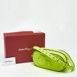 Pre Owned Salvatore Ferragamo Neon Green Leather Double Gancio Crossbody Bag