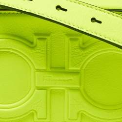 Pre Owned Salvatore Ferragamo Neon Green Leather Double Gancio Crossbody Bag