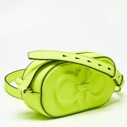 Pre Owned Salvatore Ferragamo Neon Green Leather Double Gancio Crossbody Bag