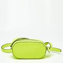 Pre Owned Salvatore Ferragamo Neon Green Leather Double Gancio Crossbody Bag