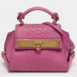 Pre Owned Salvatore Ferragamo Pink Python Mini Sofia Top Handle Bag