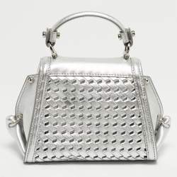 Pre Owned Salvatore Ferragamo Silver Woven Effect Leather Mini Sofia Top Handle Bag