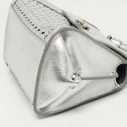 Pre Owned Salvatore Ferragamo Silver Woven Effect Leather Mini Sofia Top Handle Bag