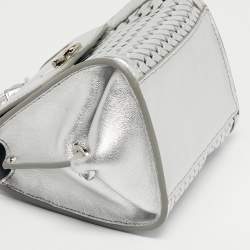 Pre Owned Salvatore Ferragamo Silver Woven Effect Leather Mini Sofia Top Handle Bag