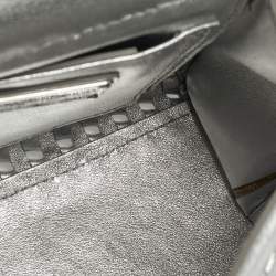 Pre Owned Salvatore Ferragamo Silver Woven Effect Leather Mini Sofia Top Handle Bag