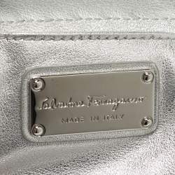 Pre Owned Salvatore Ferragamo Silver Woven Effect Leather Mini Sofia Top Handle Bag