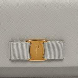 Pre Owned Salvatore Ferragamo Grey Leather Camy Wristlet Clutch