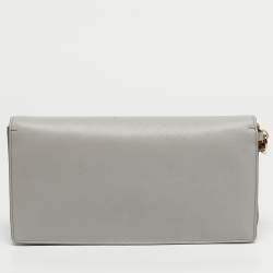 Pre Owned Salvatore Ferragamo Grey Leather Camy Wristlet Clutch
