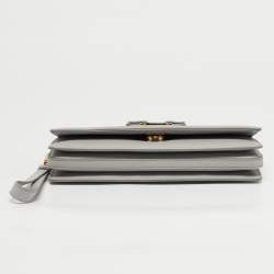 Pre Owned Salvatore Ferragamo Grey Leather Camy Wristlet Clutch