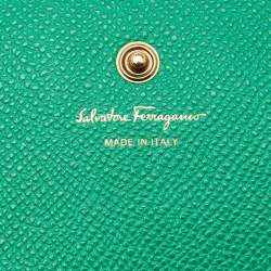 Pre Owned حافظة بطاقات أعمال جلد أخضر سالفاتوري فيراغامو غانتشيني