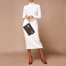 Pre Owned Salvatore Ferragamo Hug Dark Beige Leather Clutch