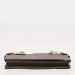 Pre Owned Salvatore Ferragamo Hug Dark Beige Leather Clutch