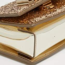 Pre Owned Salvatore Ferragamo Vara Bow Gold Glitter and Patent Leather Top Handle Bag