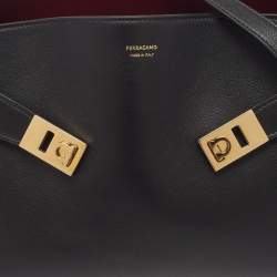Pre Owned Salvatore Ferragamo Hug Soft Medium Black Leather Shoulder Bag