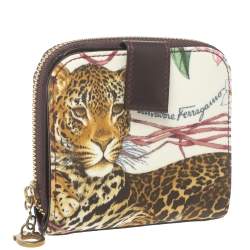 Pre Owned محفظة كومباكت سالفاتورى فيراغامو ثنائية الطية قماش طباعة جانجل متعددة الألوان