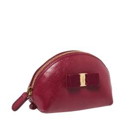 Pre Owned Salvatore Ferragamo Dark Fuchsia Leather Vara Bow Coin Purse