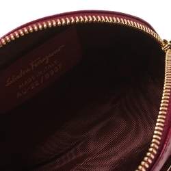 Pre Owned Salvatore Ferragamo Dark Fuchsia Leather Vara Bow Coin Purse