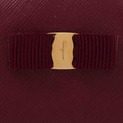 Pre Owned Salvatore Ferragamo Dark Fuchsia Leather Vara Bow Coin Purse