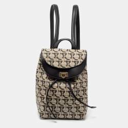 Pre Owned Salvatore Ferragamo Beige/Black Monogram Coated Canvas And Leather Backpack