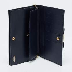 مملوكة مسبقًا Salvatore Ferragamo Navy Blue Leather Miss Vara Wallet on chain 