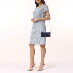 مملوكة مسبقًا Salvatore Ferragamo Navy Blue Leather Miss Vara Wallet on chain 