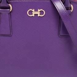 Pre Owned Salvatore Ferragamo Purple Saffiano Leather Darina Satchel