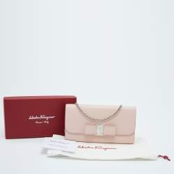 Salvatore Ferragamo Light Pink Leather Vara Bow Wallet on Chain
