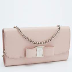 Salvatore Ferragamo Light Pink Leather Vara Bow Wallet on Chain