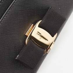 Salvatore Ferragamo Black Leather Vara Bow Continental Wallet