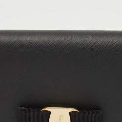 Salvatore Ferragamo Black Leather Vara Bow Continental Wallet