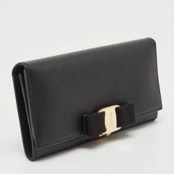 Salvatore Ferragamo Black Leather Vara Bow Continental Wallet