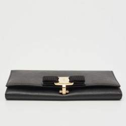 Salvatore Ferragamo Black Leather Vara Bow Continental Wallet