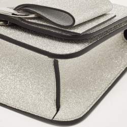 Pre Owned Salvatore Ferragamo Silver Glitter Mini Vara Bow Crossbody Bag