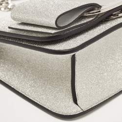 Pre Owned Salvatore Ferragamo Silver Glitter Mini Vara Bow Crossbody Bag