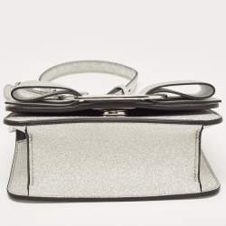 Pre Owned Salvatore Ferragamo Silver Glitter Mini Vara Bow Crossbody Bag