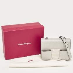 Pre Owned Salvatore Ferragamo Silver Glitter Mini Vara Bow Crossbody Bag