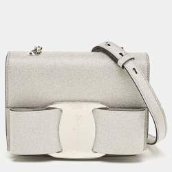 Salvatore Ferragamo Silver Glitter Mini Vara Bow Crossbody Bag ...