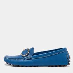 Salvatore Ferragamo Blue Leather Breno Slip On Loafers Size 40