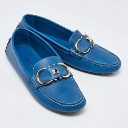 Salvatore Ferragamo Blue Leather Breno Slip On Loafers Size 40