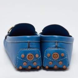 Salvatore Ferragamo Blue Leather Breno Slip On Loafers Size 40