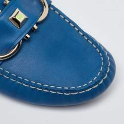 Salvatore Ferragamo Blue Leather Breno Slip On Loafers Size 40