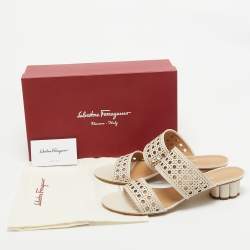 Salvatore Ferragamo Cream Leather Slide  Sandals Size 40.5