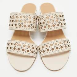 Salvatore Ferragamo Cream Leather Slide  Sandals Size 40.5