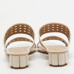 Salvatore Ferragamo Cream Leather Slide  Sandals Size 40.5