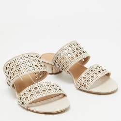 Salvatore Ferragamo Cream Leather Slide  Sandals Size 40.5
