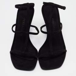 Pre Owned Salvatore Ferragamo Black Suede Elina Sandals Size 38.5 