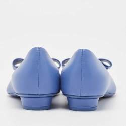Pre Owned Salvatore Ferragamo Blue Leather Viva Bow Flats Size 37