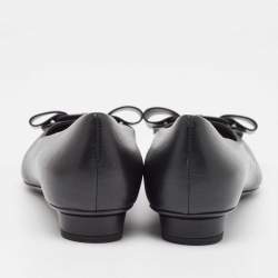 Pre Owned Salvatore Ferragamo Black Leather Viva Bow Ballet Flats Size 37.5